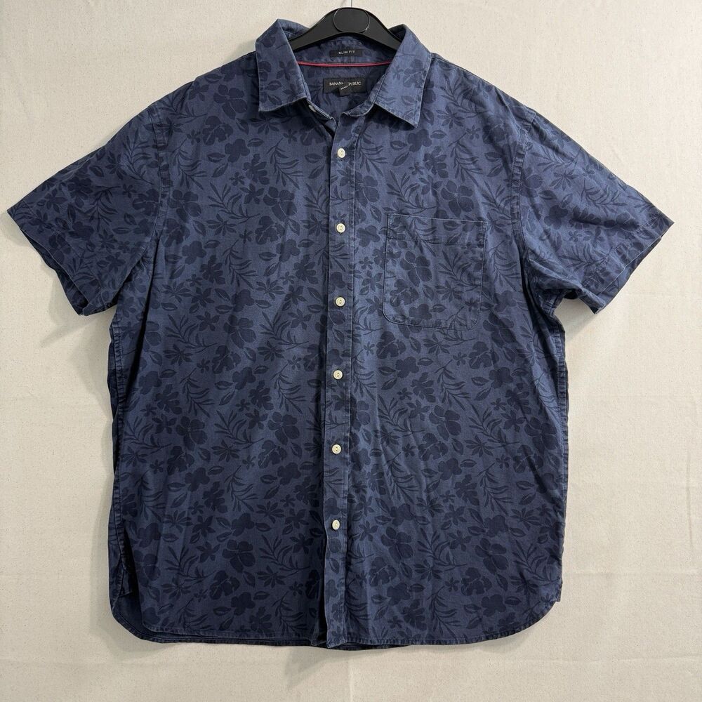 Banana Republic Men's Slim Fit Tropical Floral Button-Up Shirt Short Sleeve XL